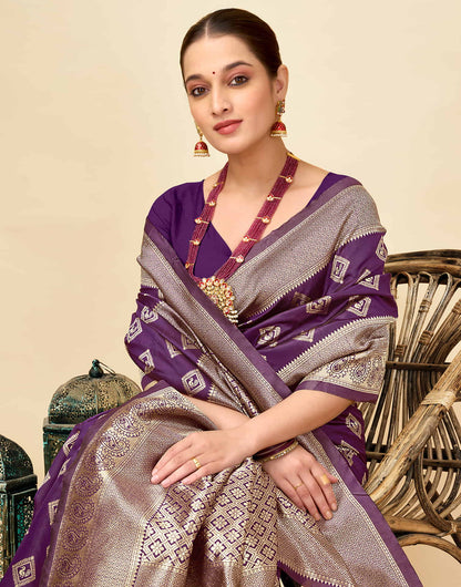 Dark Purple Silk Woven Banarasi Saree