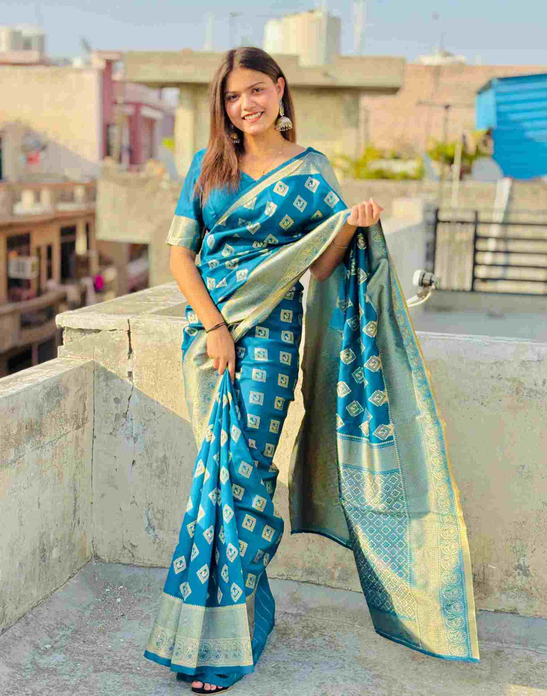Rama Blue Silk Woven Banarasi Saree