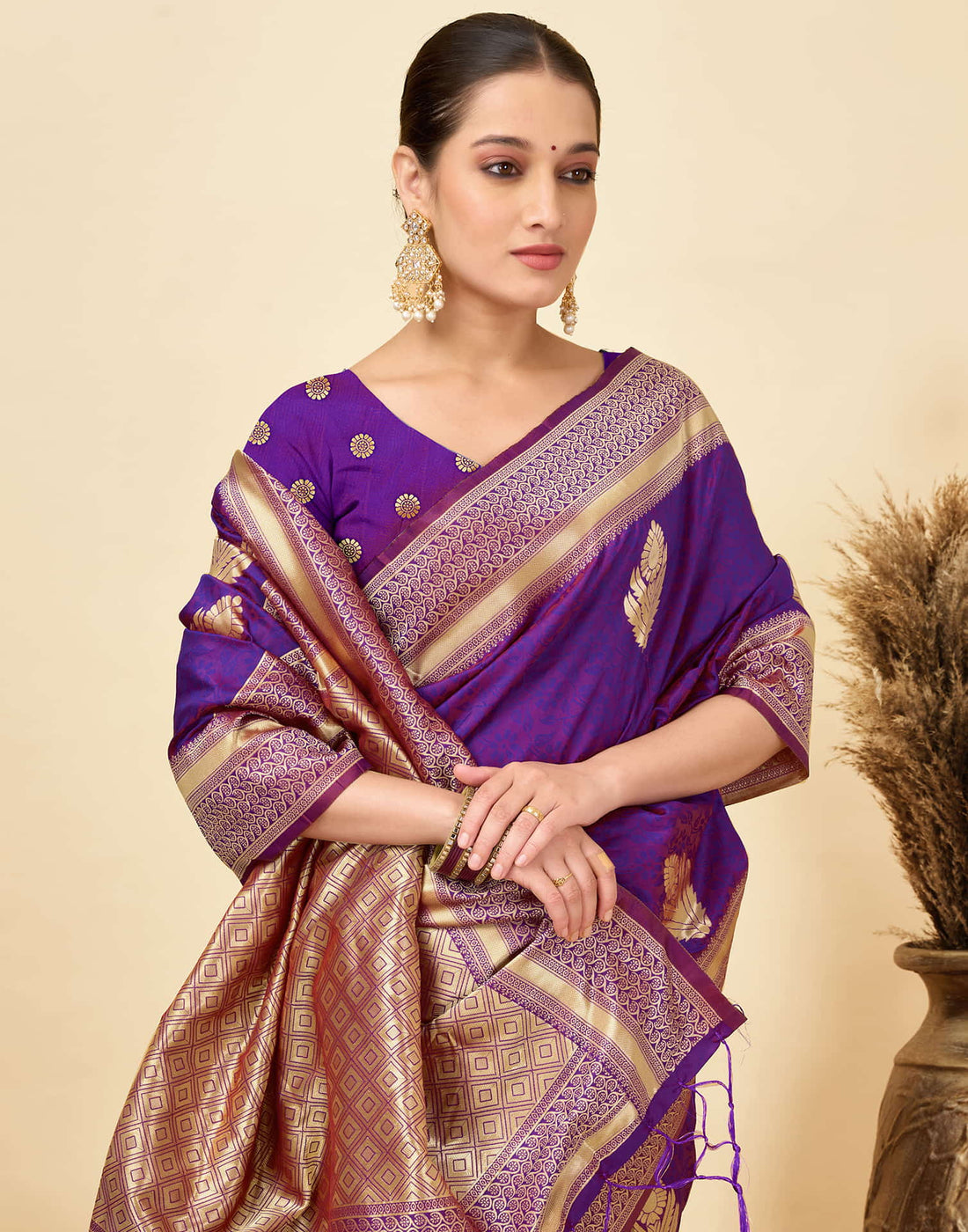 Purple Silk Woven Kanjivaram Saree
