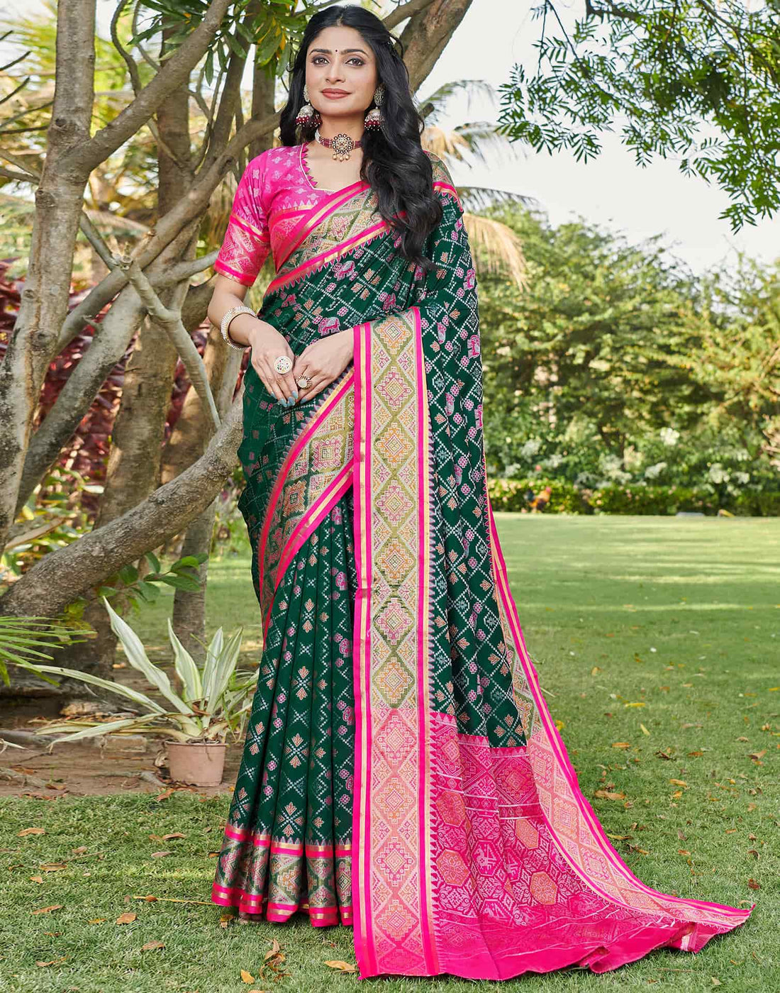 Dark Green Silk Woven Patola Saree