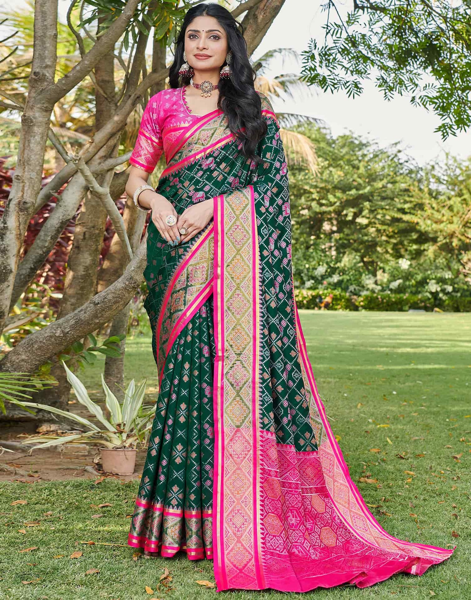 Dark Green Silk Woven Patola Saree