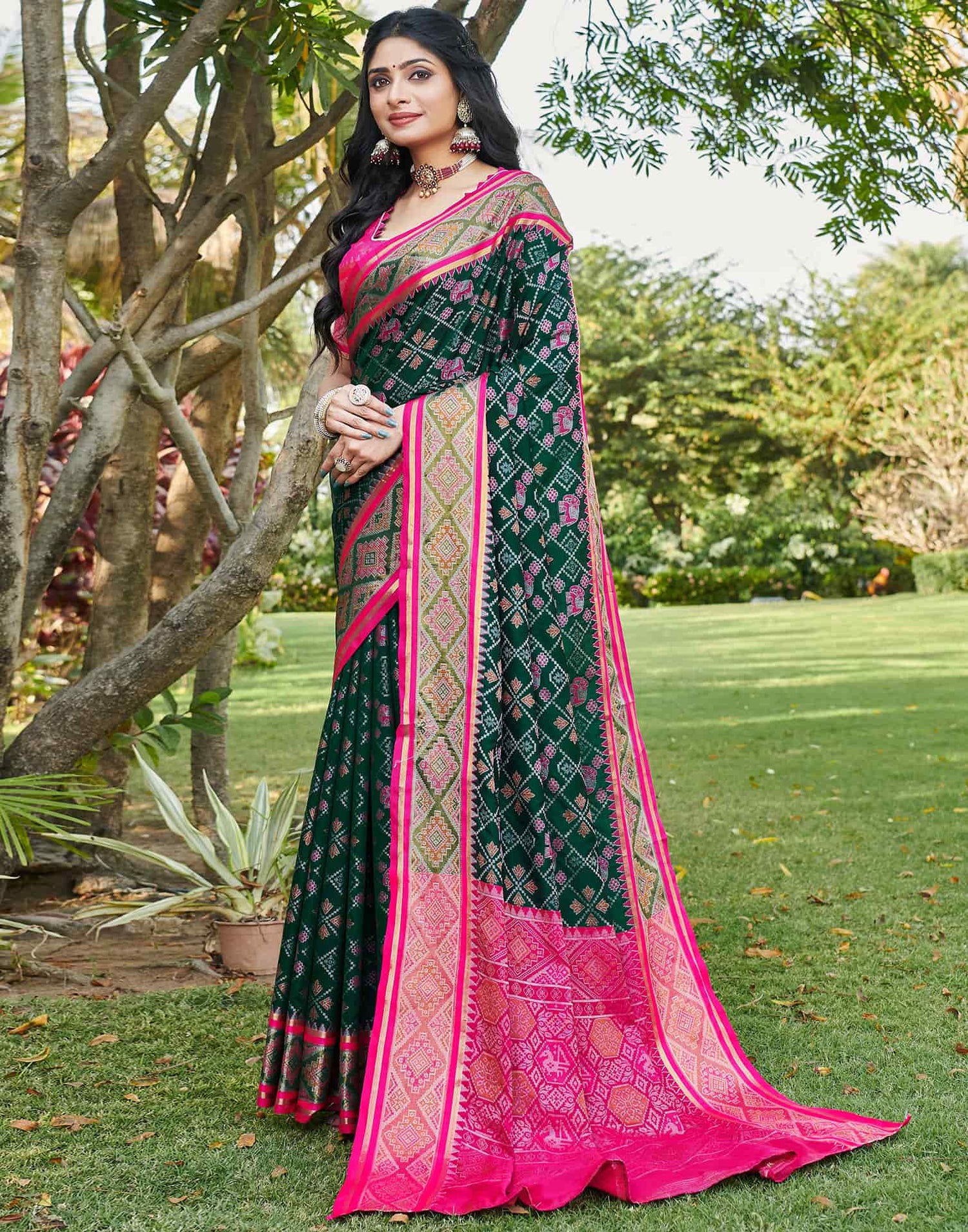 Dark Green Silk Woven Patola Saree