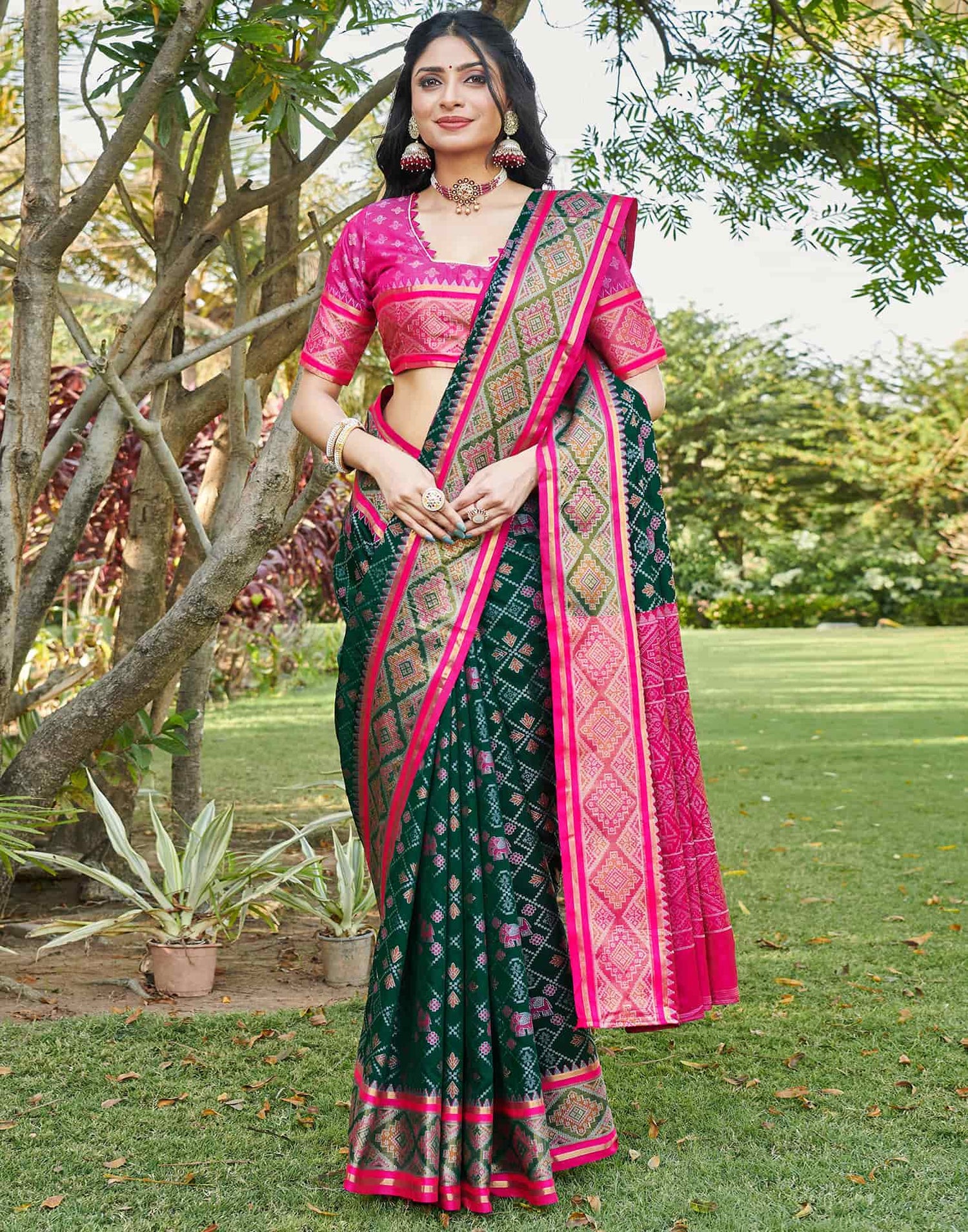 Dark Green Silk Woven Patola Saree