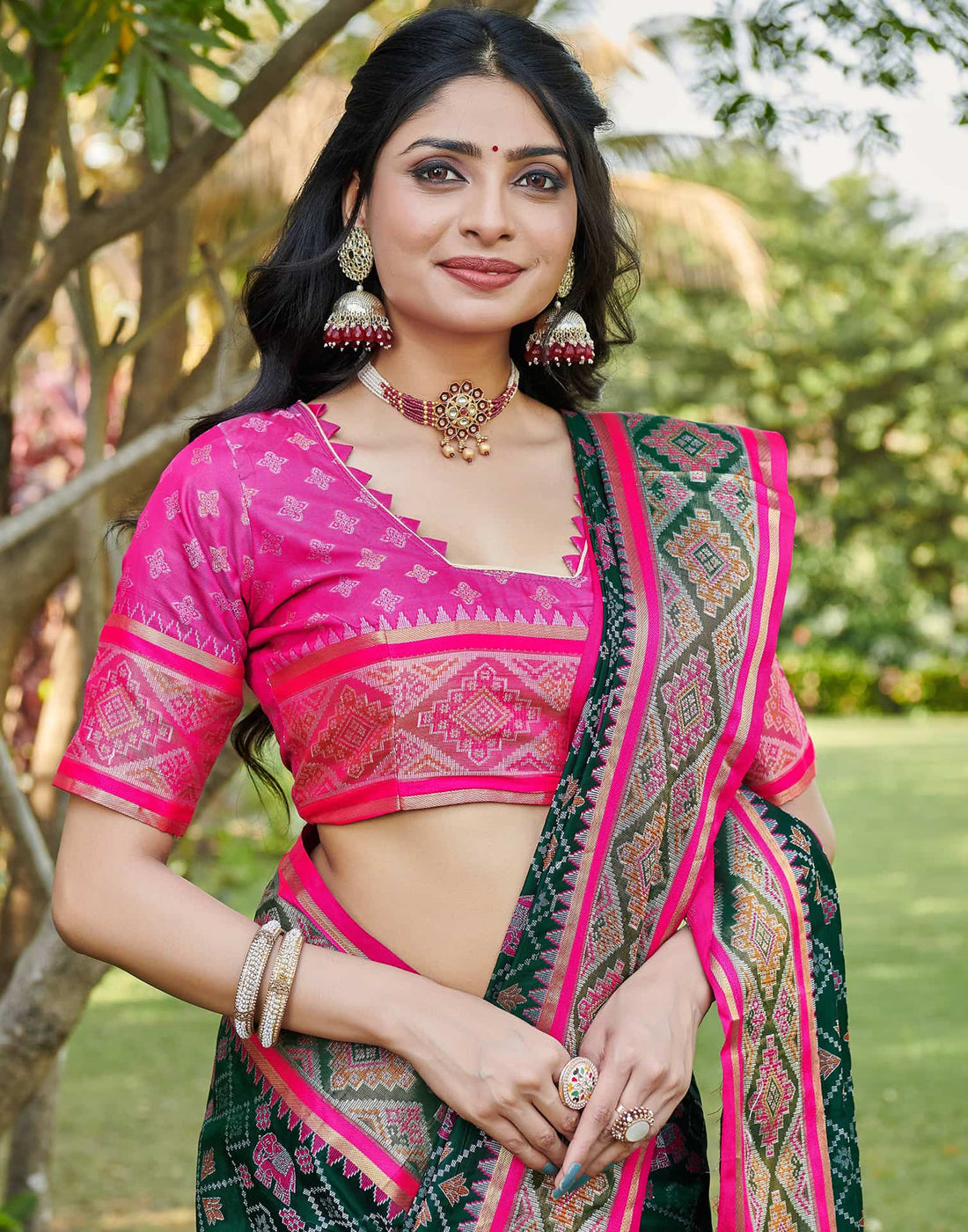 Dark Green Silk Woven Patola Saree