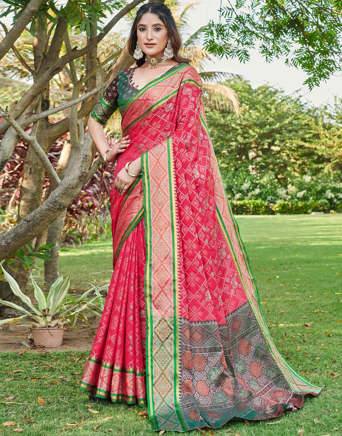 Pink Silk Woven Patola Saree