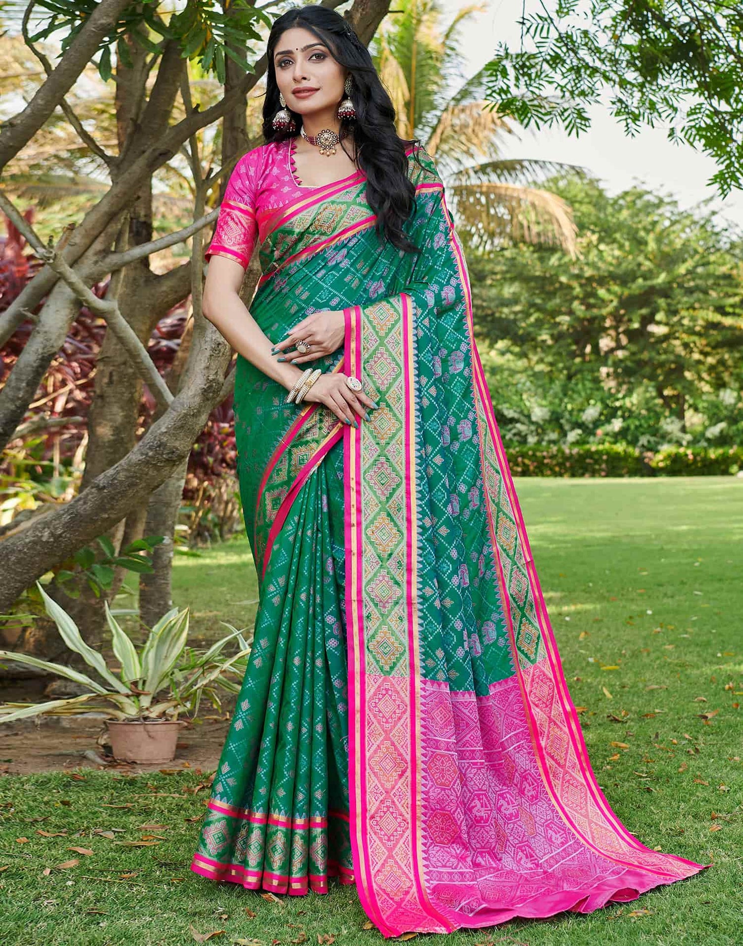 Teal Green Silk Woven Patola Saree