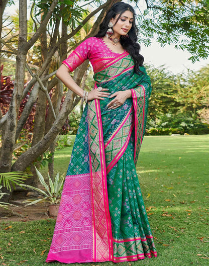 Teal Green Silk Woven Patola Saree