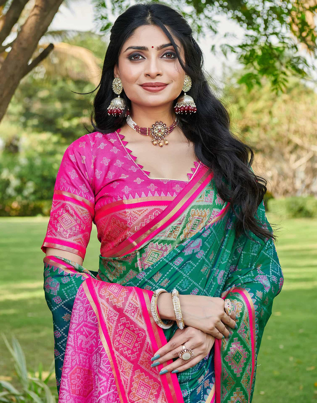 Teal Green Silk Woven Patola Saree