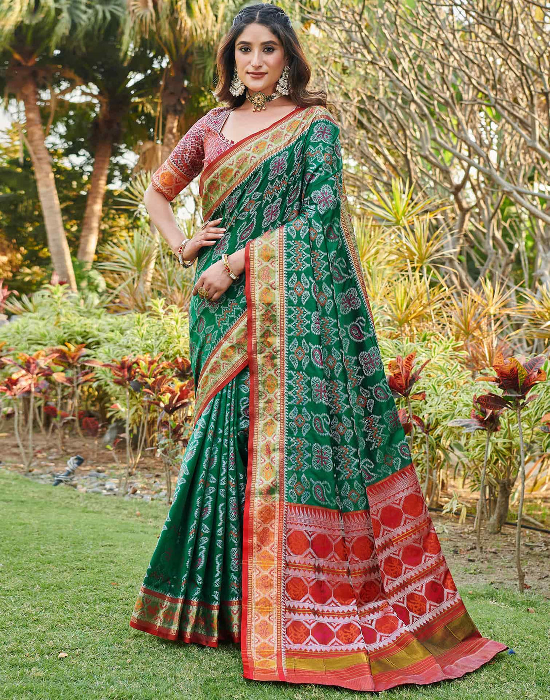 Dark Green Silk Woven Patola Saree