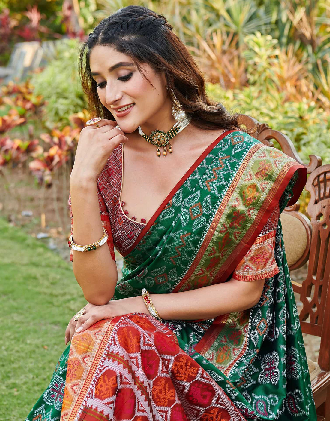 Dark Green Silk Woven Patola Saree