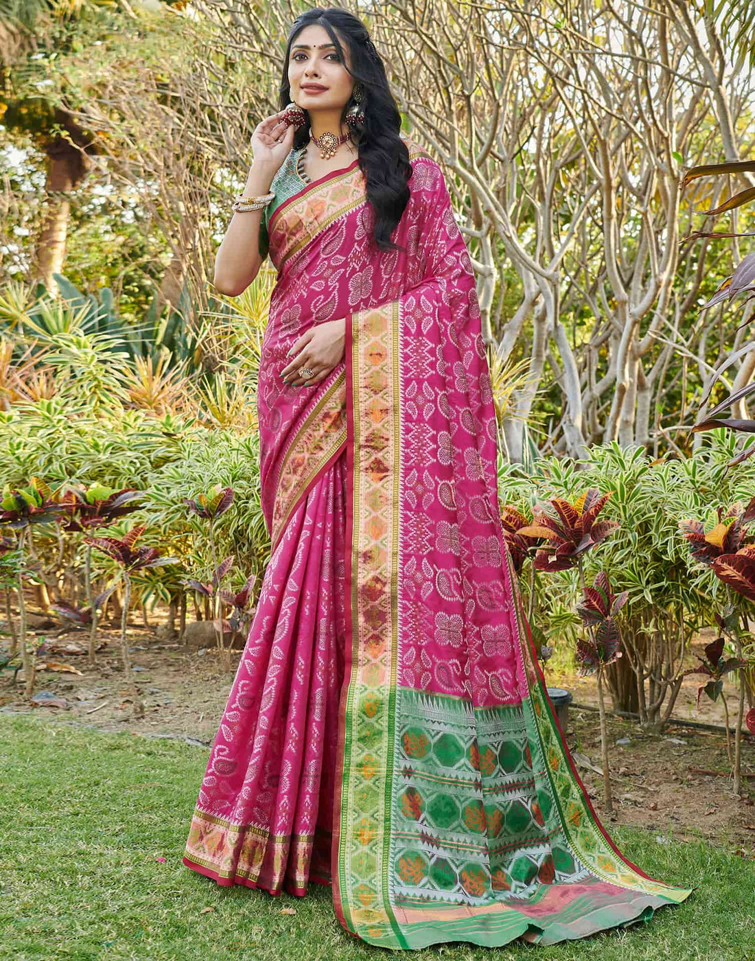 Rani Pink Silk Woven Patola Saree