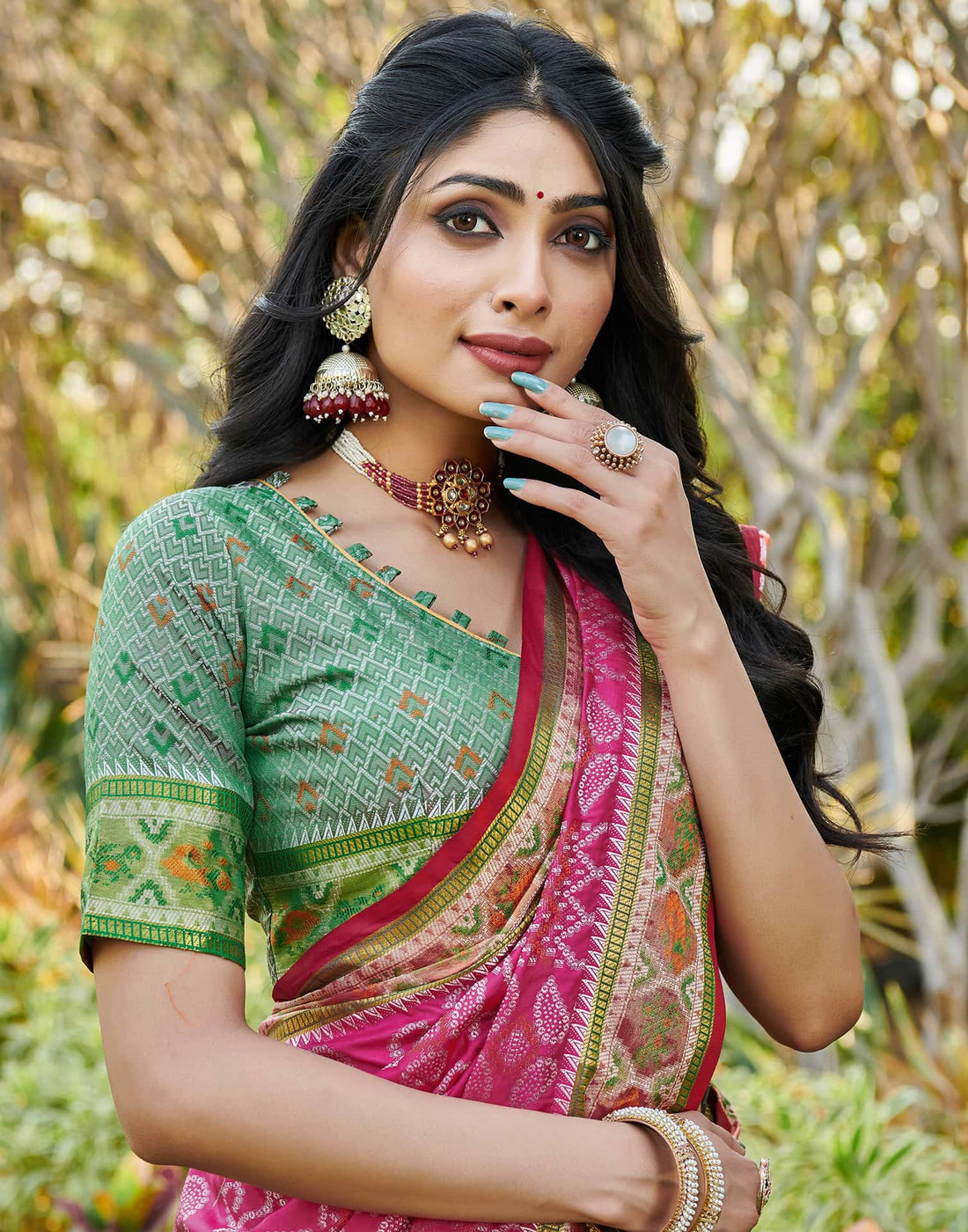 Rani Pink Silk Woven Patola Saree