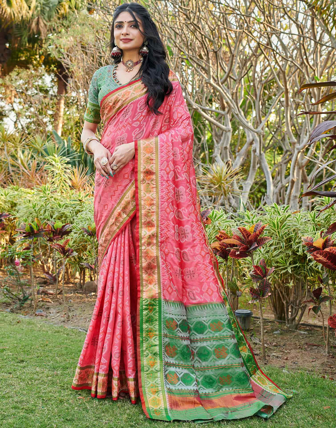 Light Pink Silk Woven Patola Saree