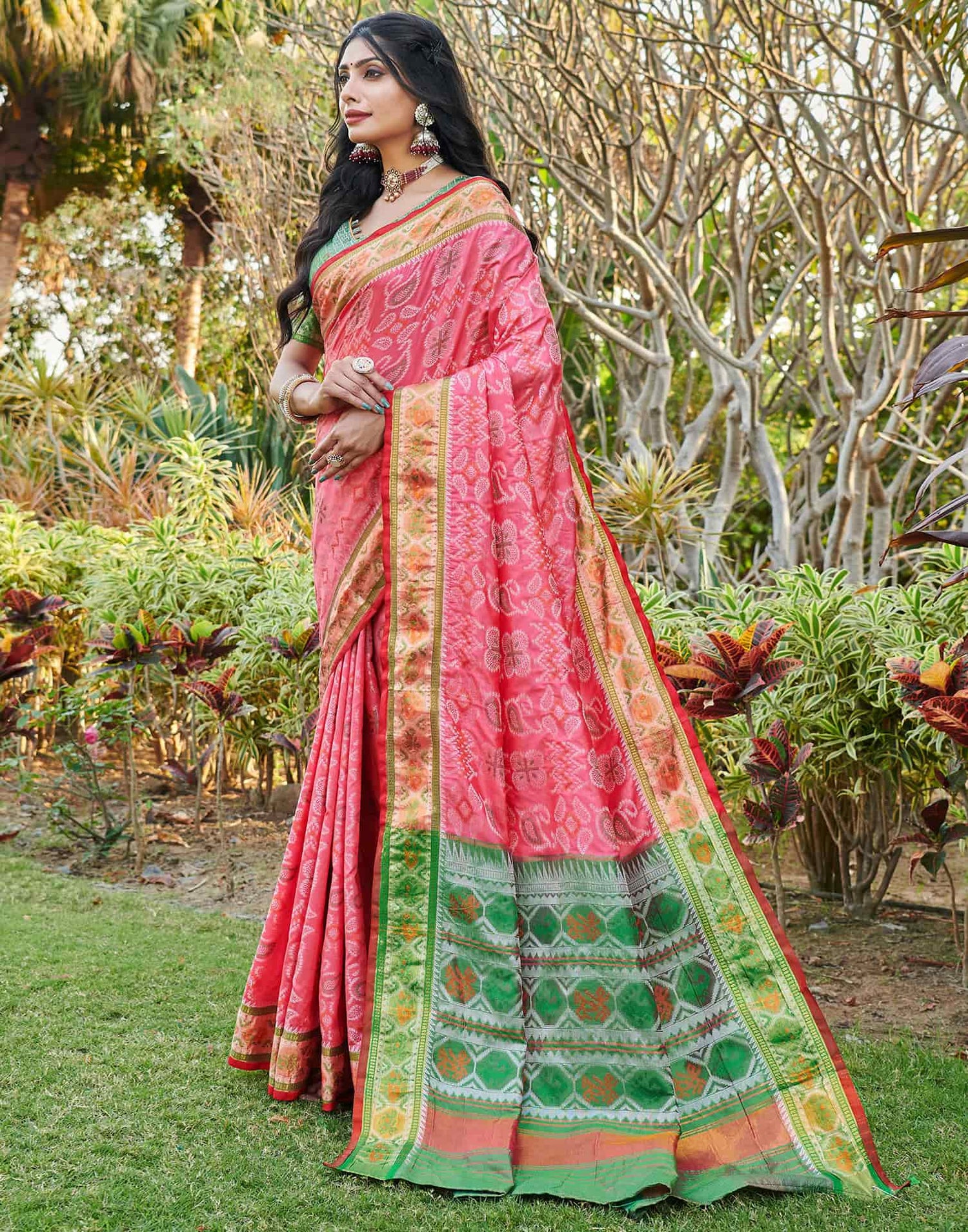 Light Pink Silk Woven Patola Saree