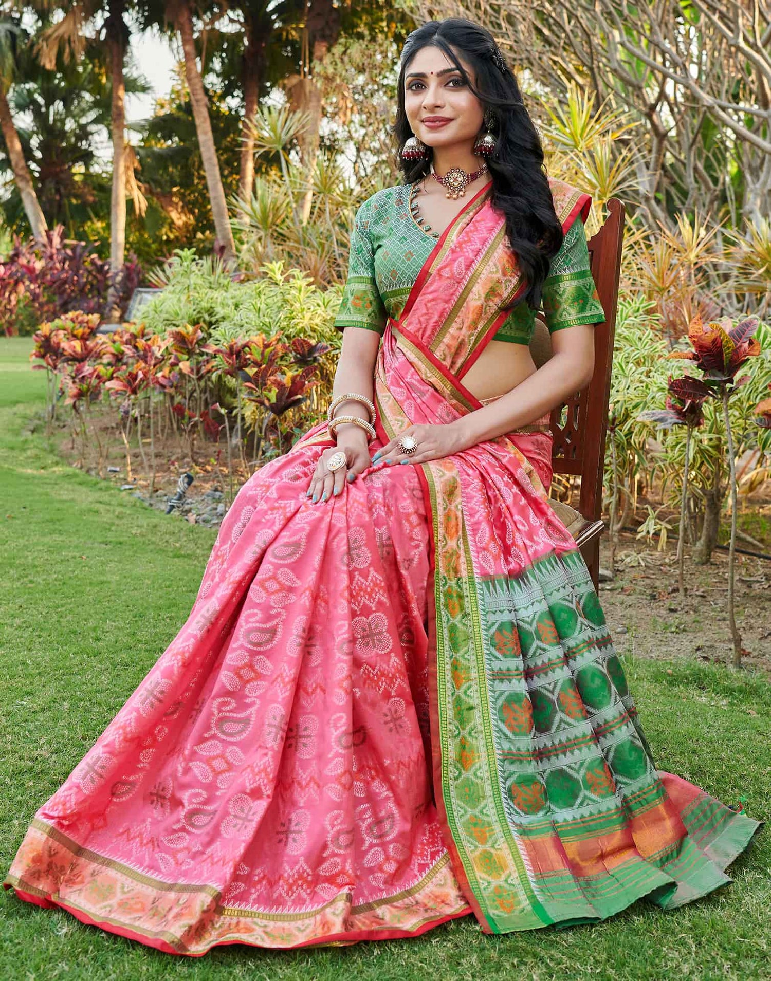 Light Pink Silk Woven Patola Saree