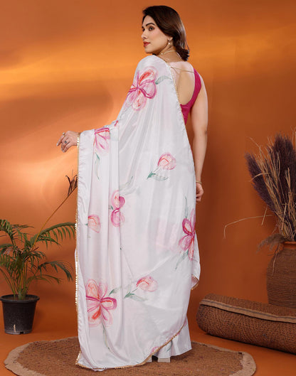 White Chinnon Chiffon Printed Saree