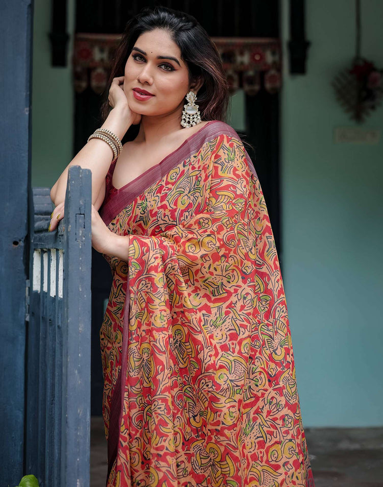 Beige Linen Printed Saree