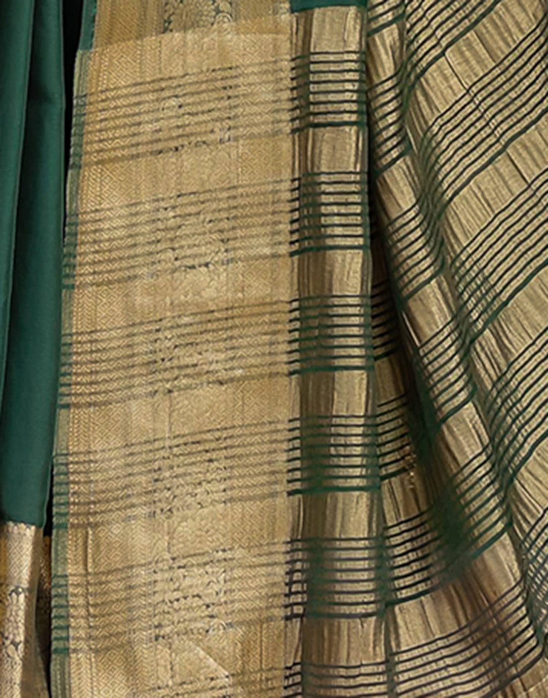 Dark Green Chiffon Woven Solid Saree