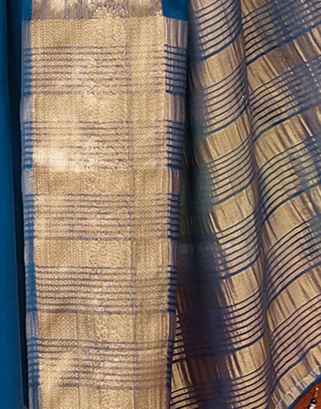 Rama Blue Chiffon Woven Solid Saree