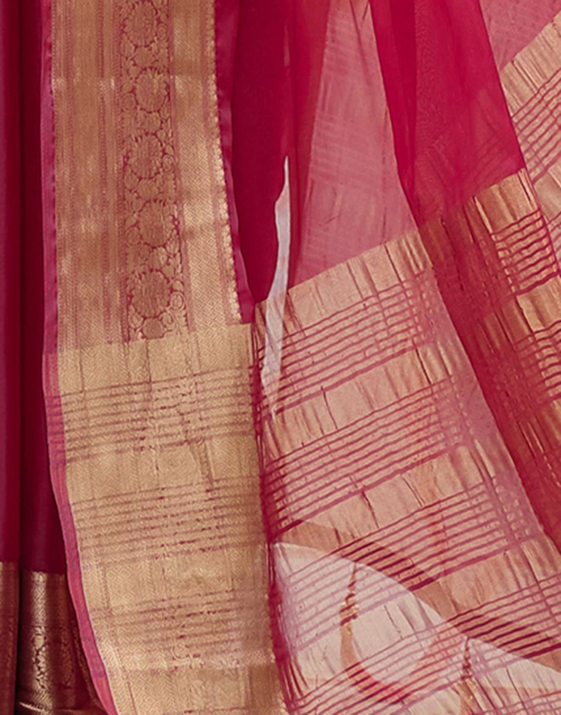 Rani Pink Chiffon Woven Solid Saree