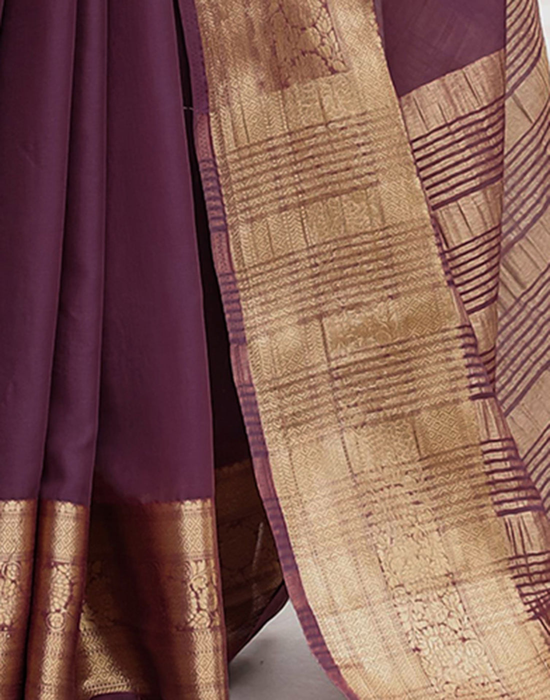Wine Chiffon Woven Solid Saree