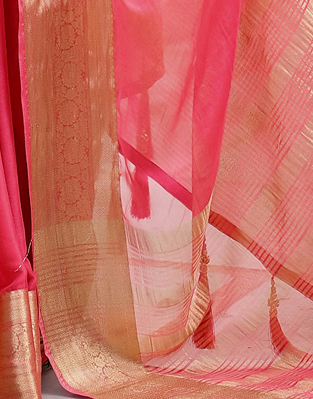 Pink Chiffon Woven Solid Saree