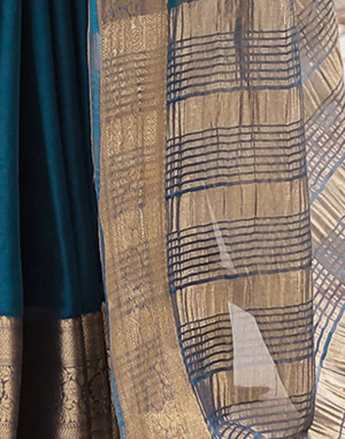 Rama Blue Chiffon Woven Solid Saree