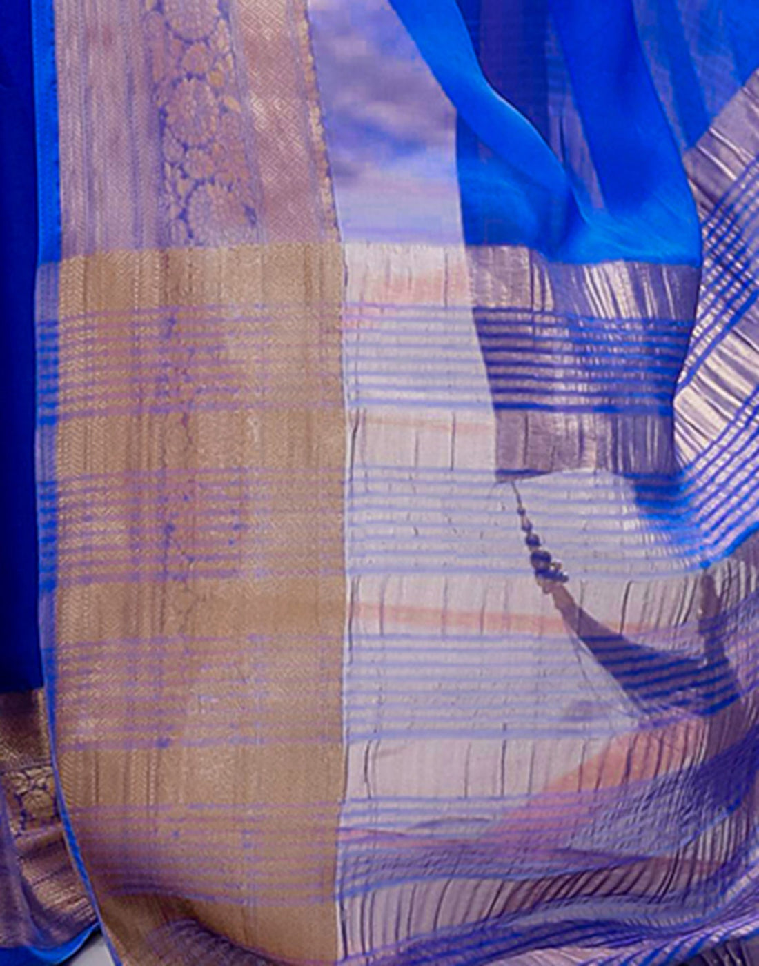 Dark Blue Chiffon Woven Solid Saree