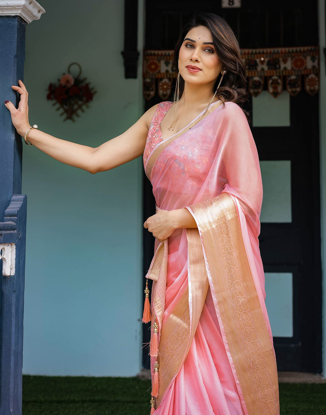 Light Pink Chiffon Woven Solid Saree