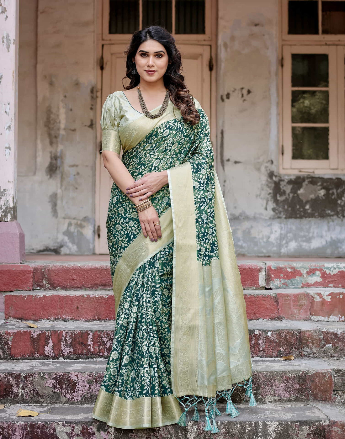 Beige Silk Printed Saree