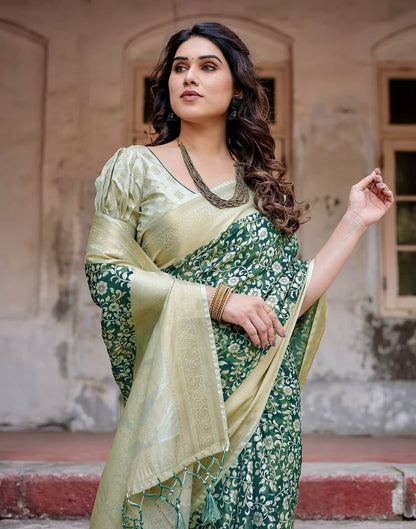 Beige Silk Printed Saree