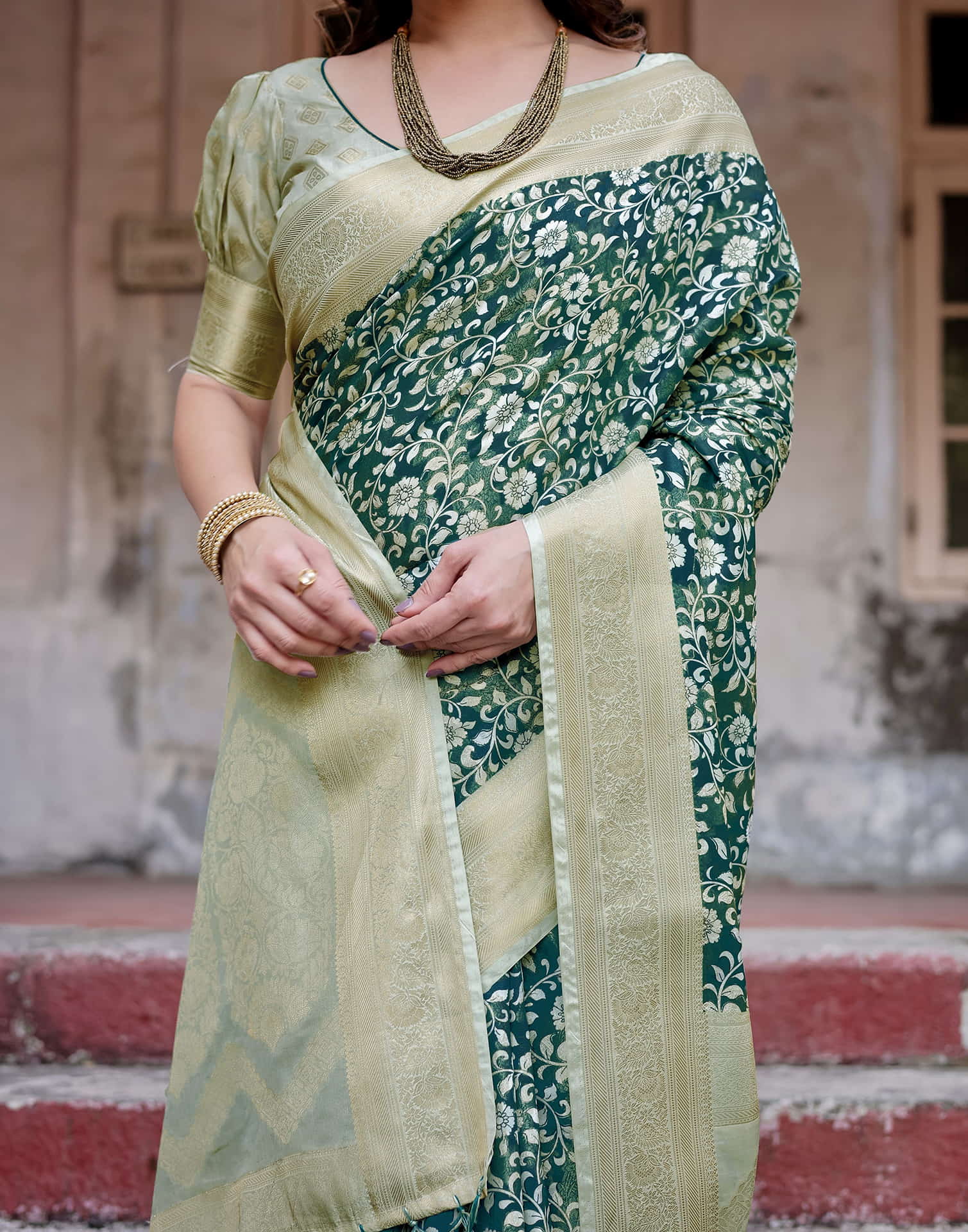 Beige Silk Printed Saree