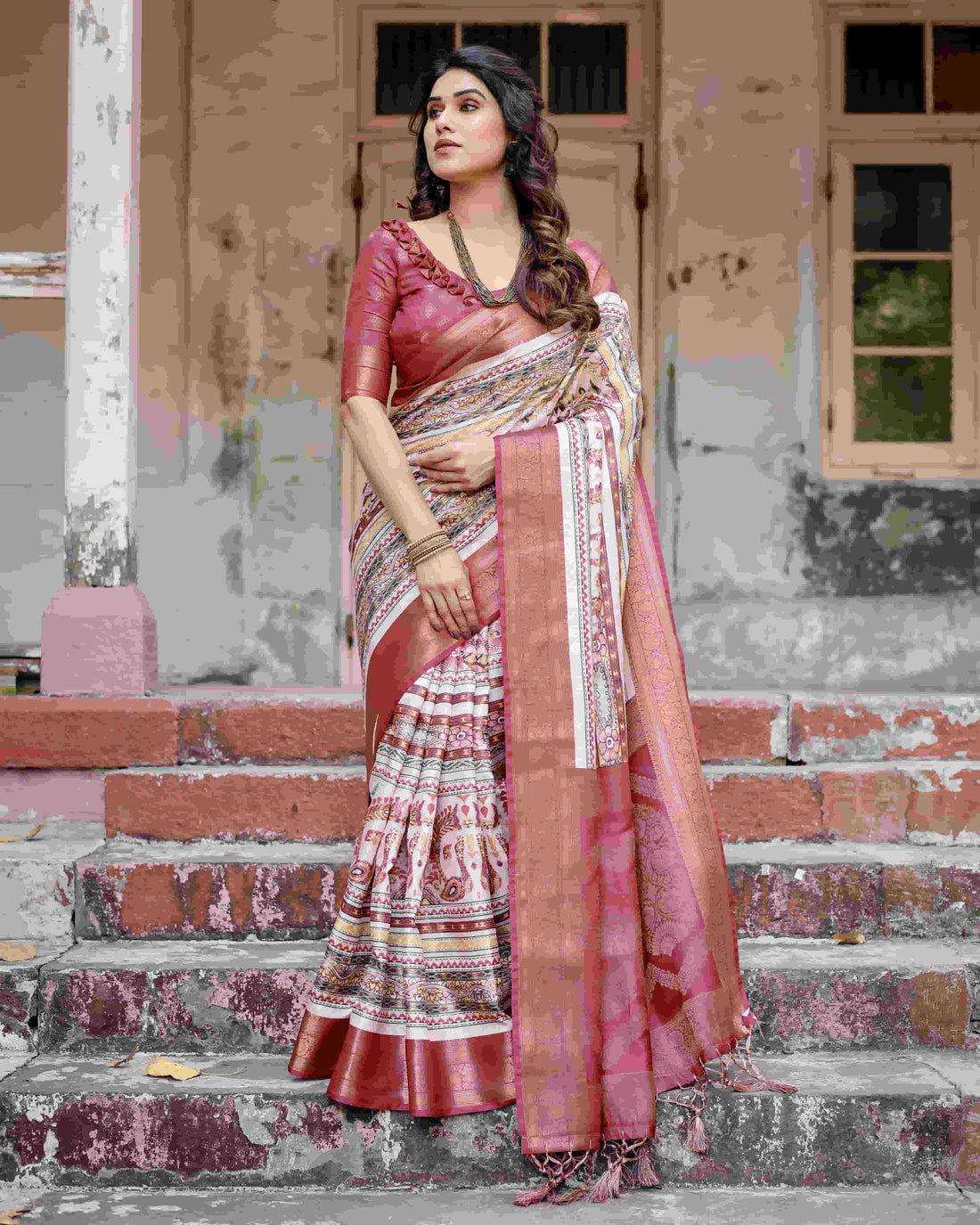 Red Silk Printed Saree