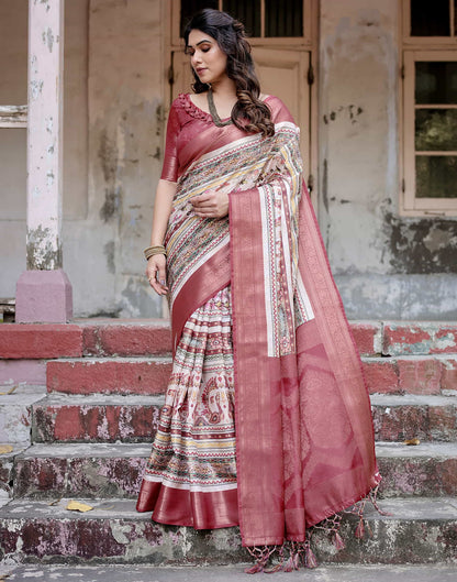 Red Silk Printed Saree