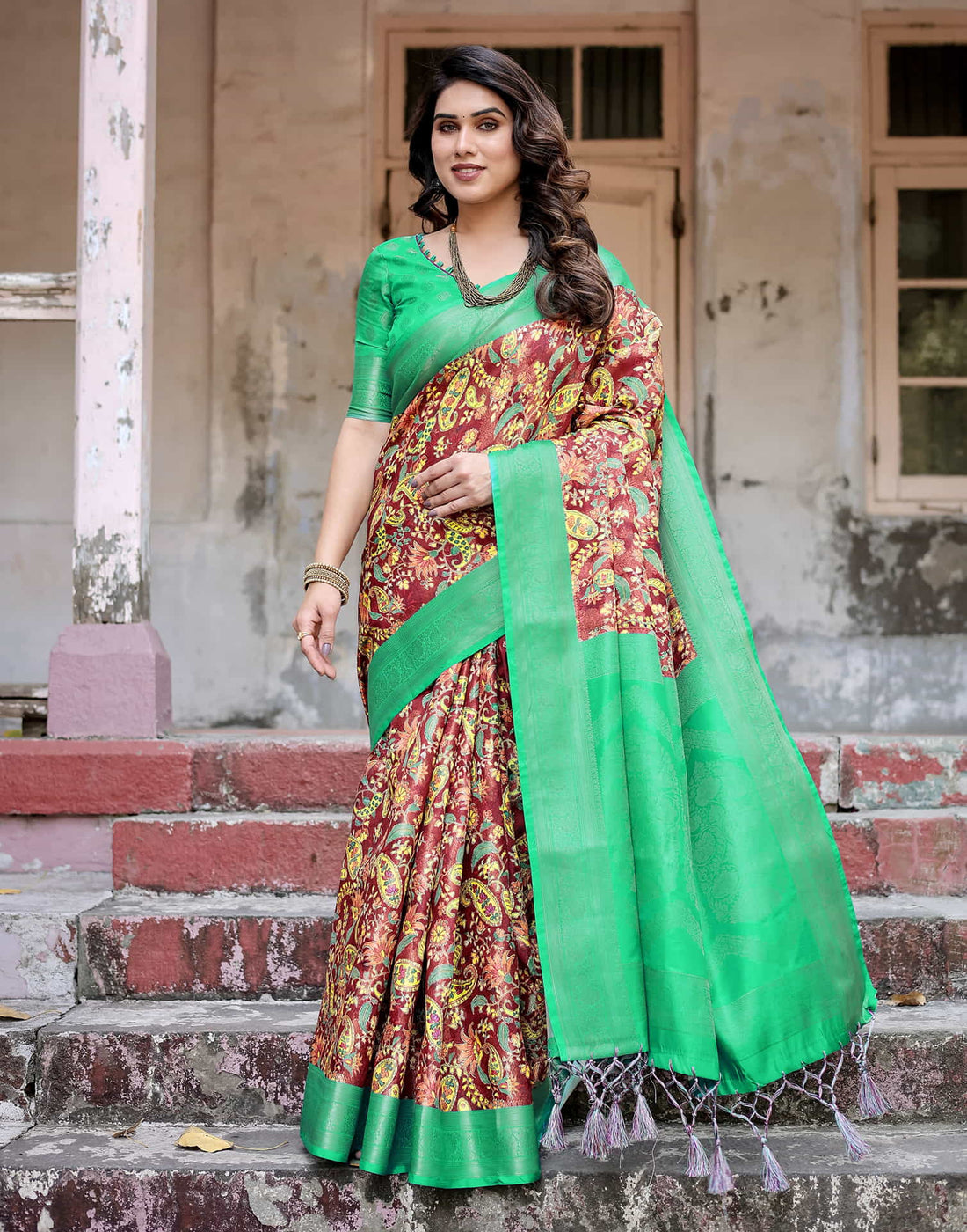 Green Silk Printed Saree