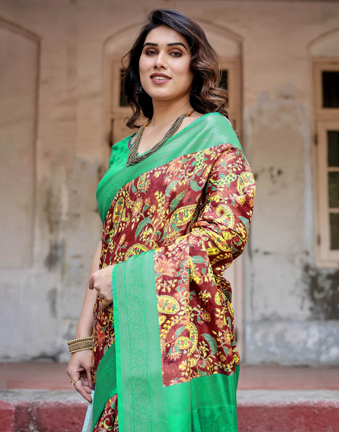 Green Silk Printed Saree