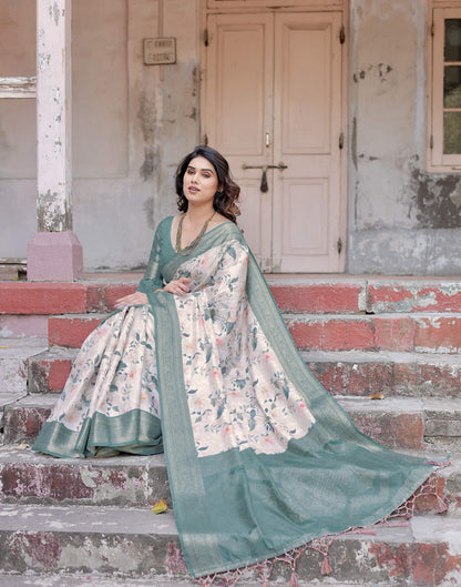 Dusty Blue Silk Printed Saree