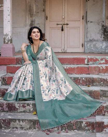 Dusty Blue Silk Printed Saree