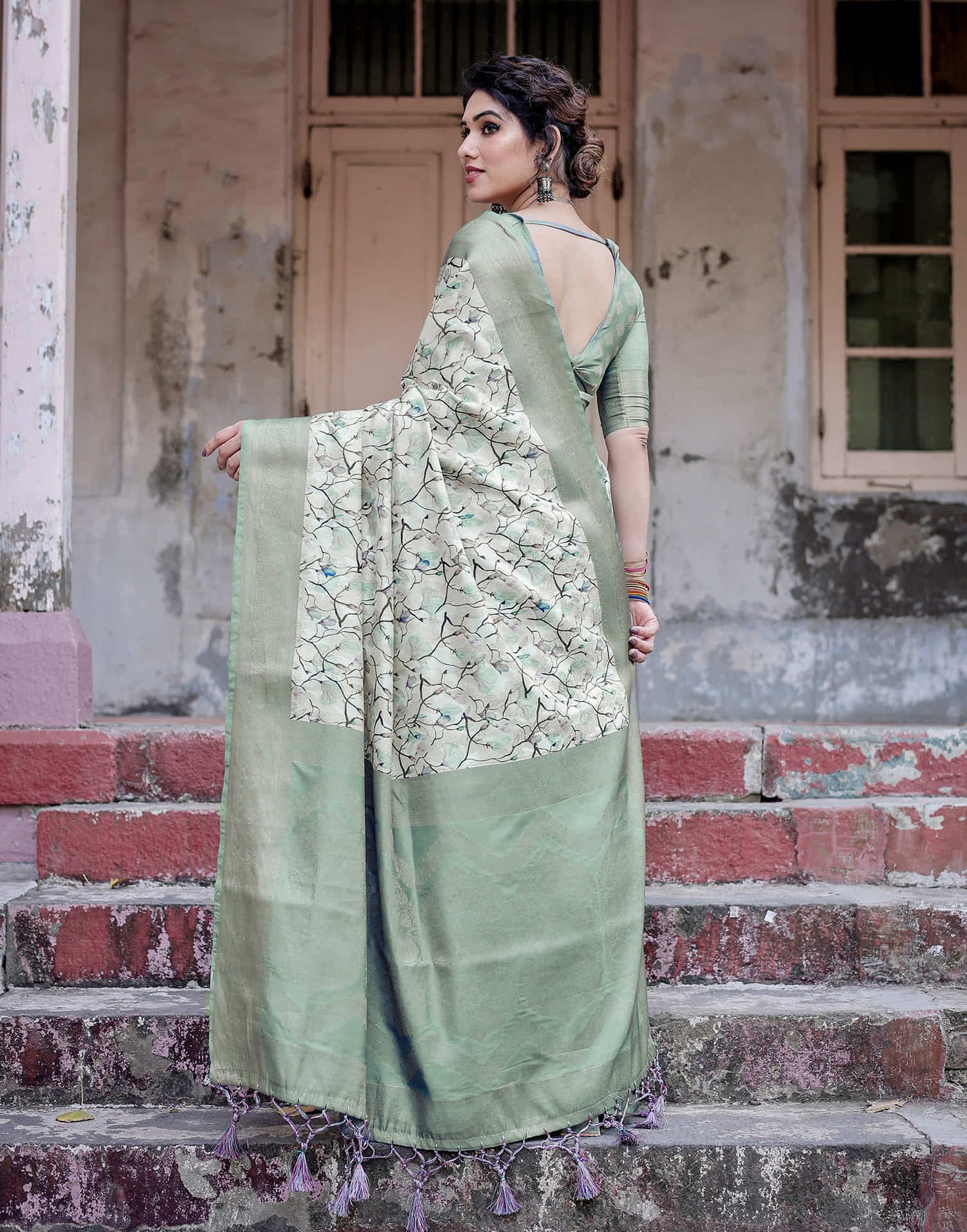 Grey Silk Printed Saree