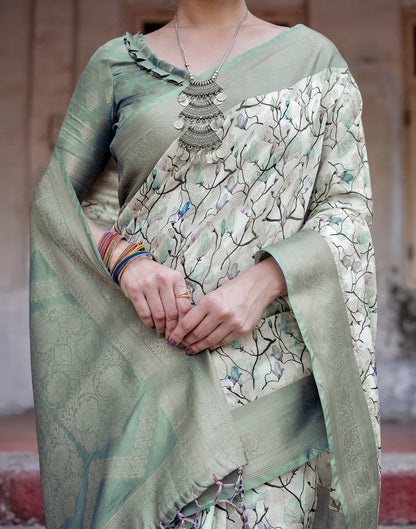 Grey Silk Printed Saree