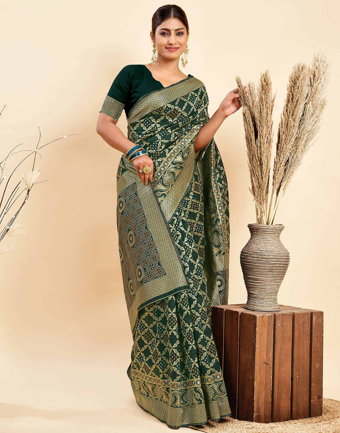 Dark Green Silk Woven Banarasi Saree