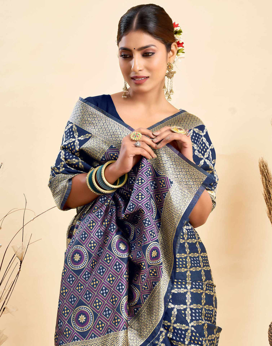 Dark Blue Silk Woven Banarasi Saree