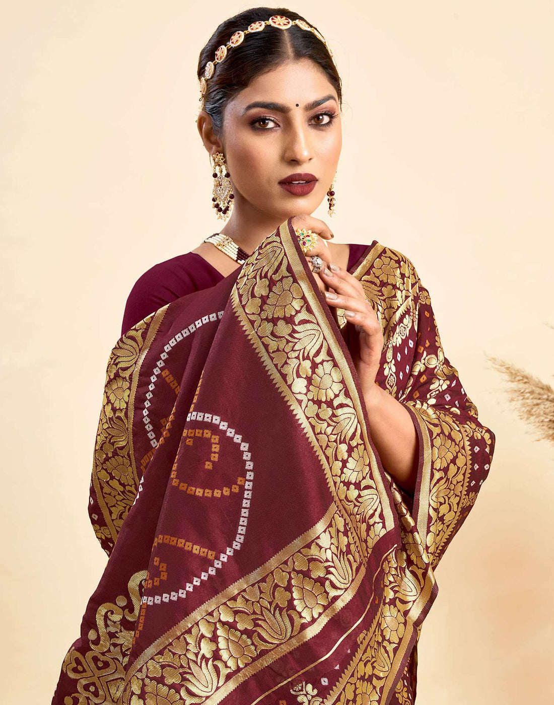 Maroon Silk Woven Banarasi Saree