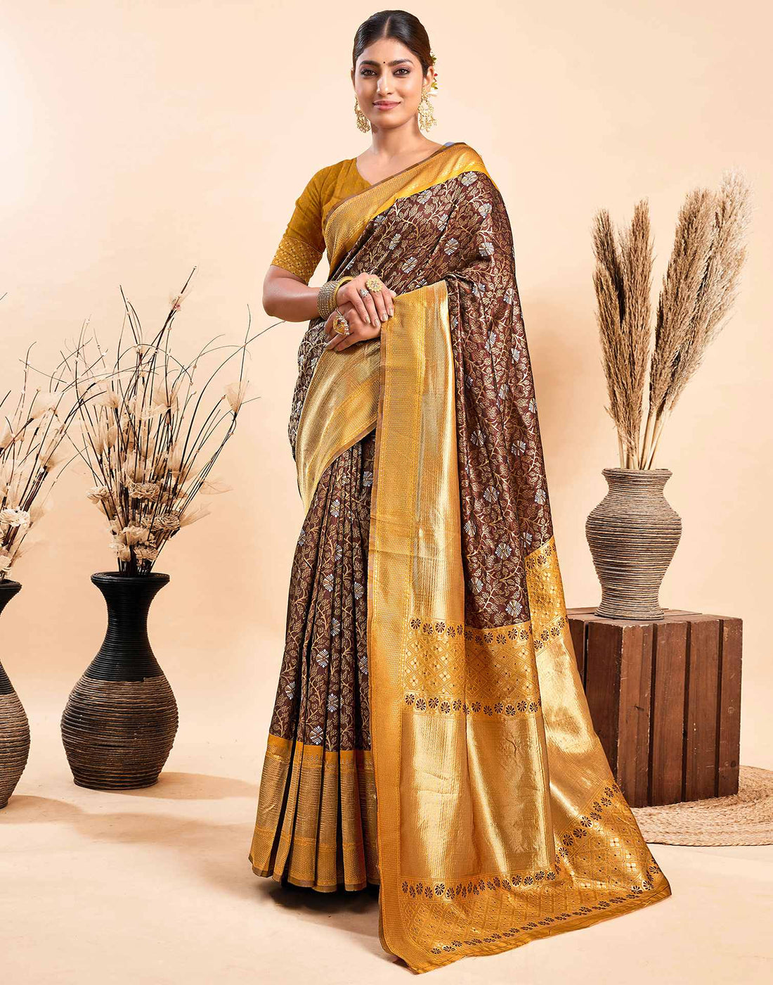 Brown Silk Woven Banarasi Saree