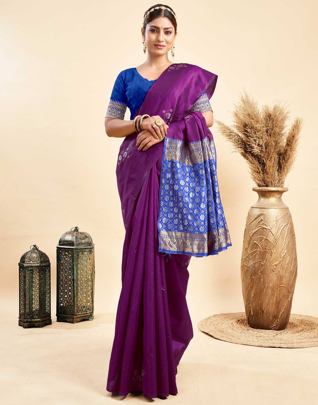 Dark Purple Silk Woven Saree