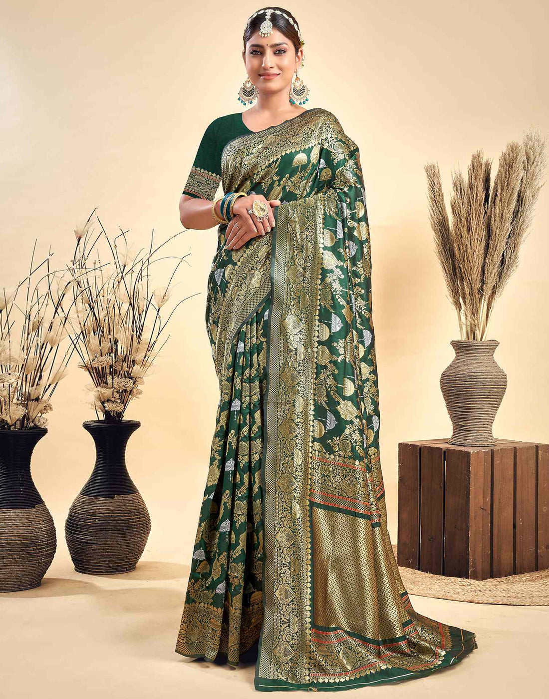 Dark Green Silk Woven Banarasi Saree