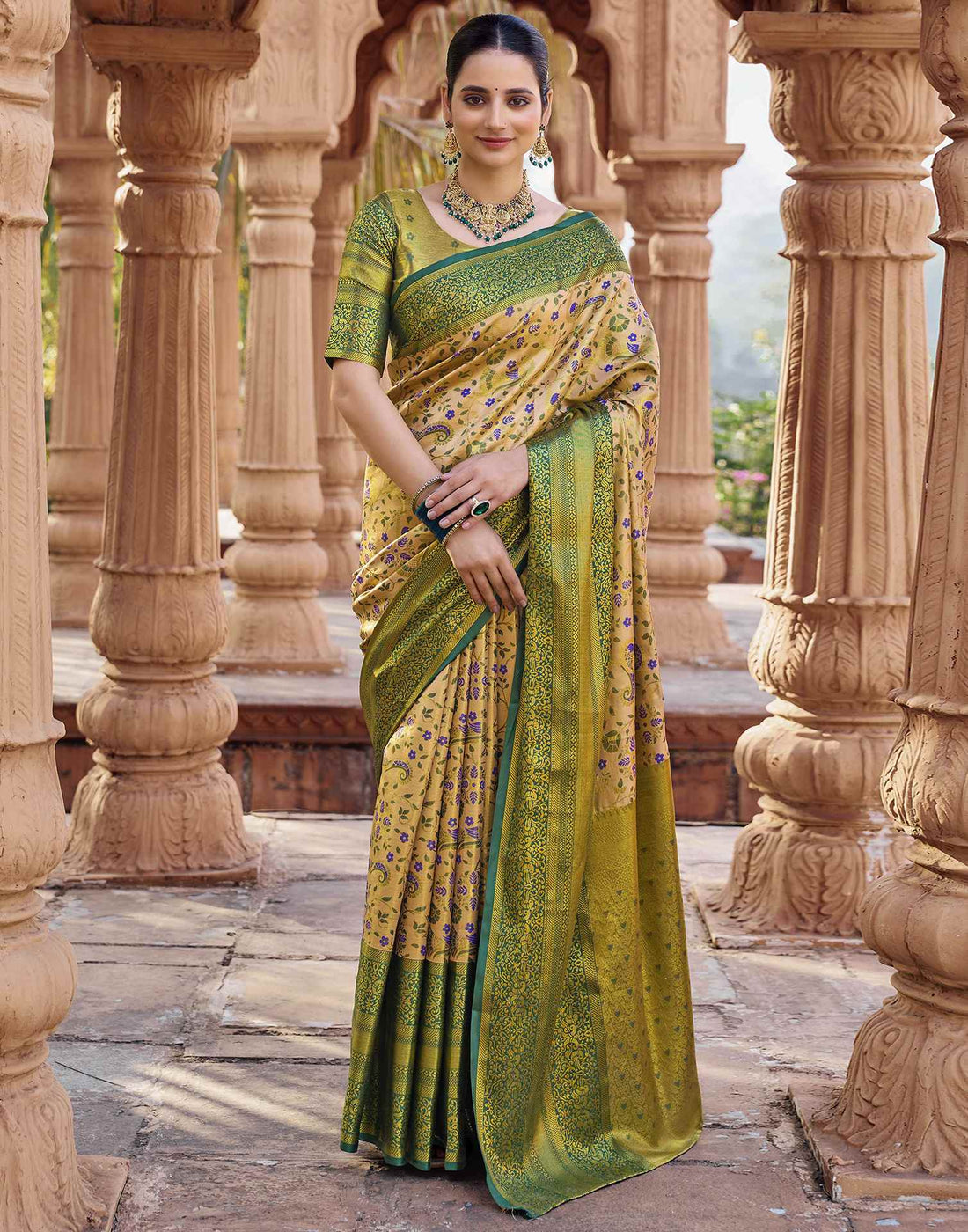 Beige Silk Woven Kanjivaram Saree
