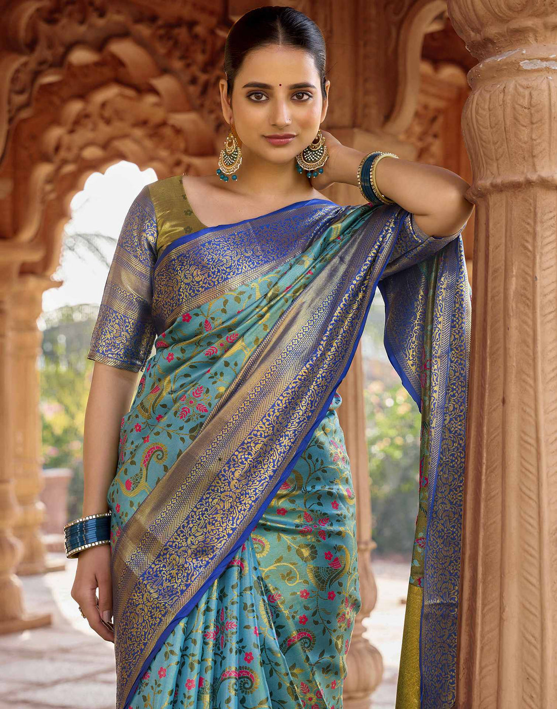 Sky Blue Silk Woven Kanjivaram Saree