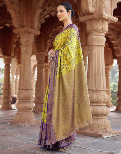 Lime Yellow Silk Woven Kanjivaram Saree