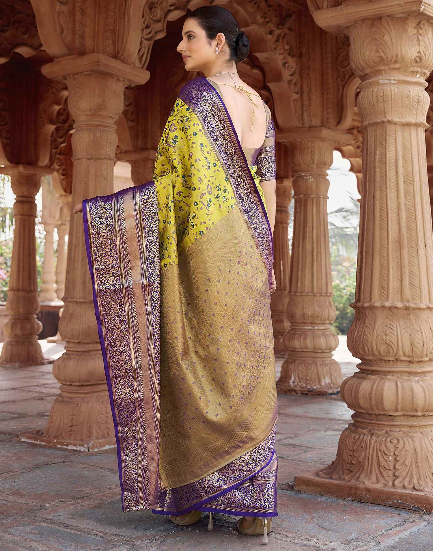 Lime Yellow Silk Woven Kanjivaram Saree